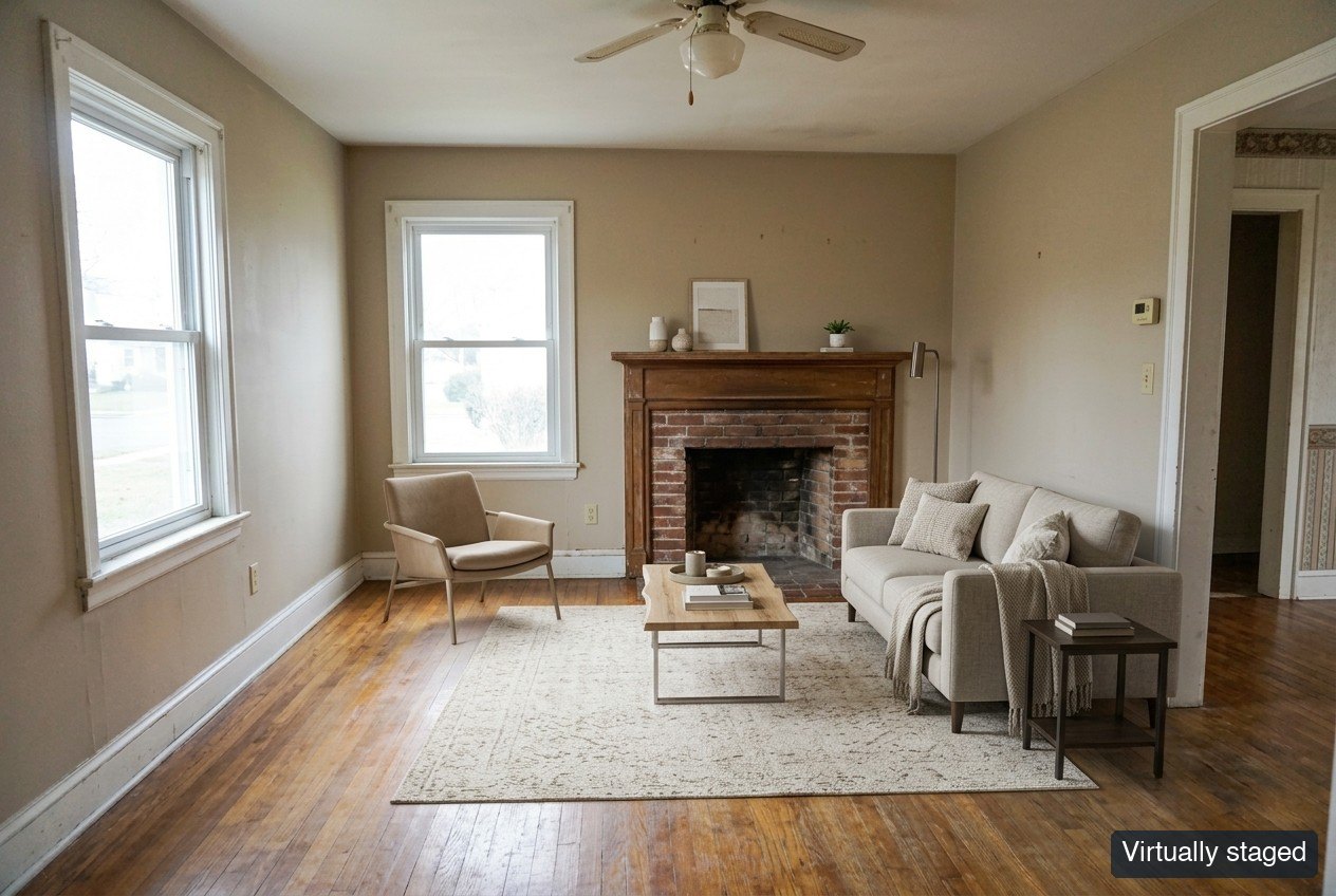 Same living room, virtually staged